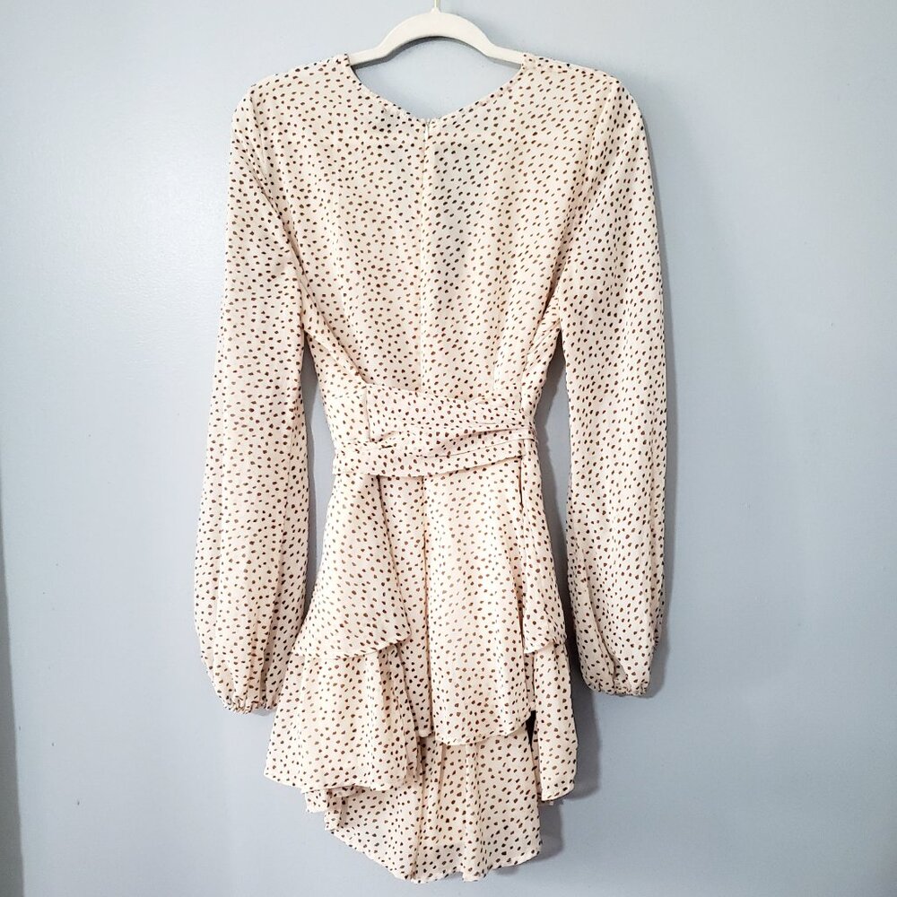 Polly Cream Polka Dot Wrap Romper Dress Sz US 10 Boho Ruffle Mini Tie Waist - Picture 3 of 11
